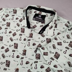 FloMotion Fishing Shirt Men 2XL/XXL Grouper Fish Print Button Up Florida Coastal
